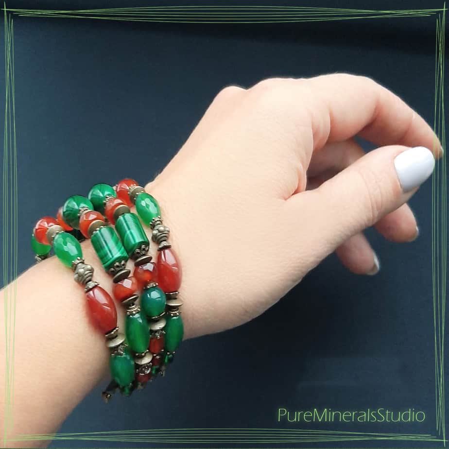 Bracelet made of Chrysoprase, Carnelian and Malachite - Image 4