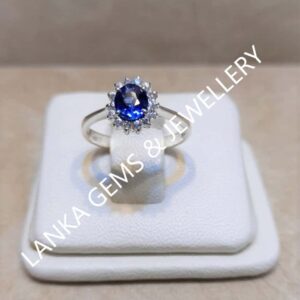 Ring with Blue Sapphire and White Sapphire set in Sterling Silver